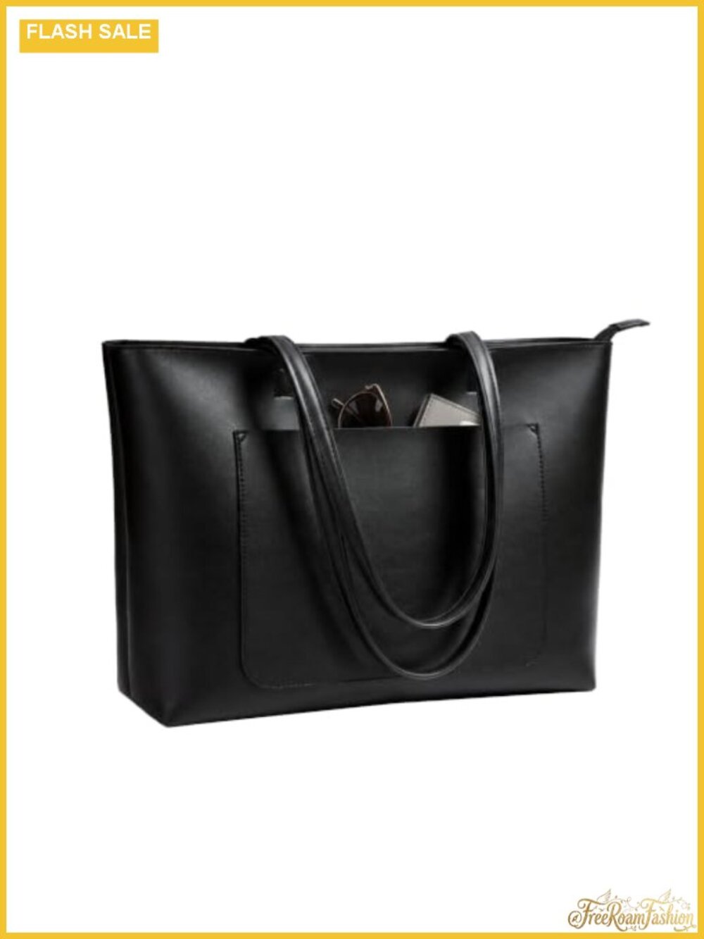 Faux Leather Tote Bag Women Large Capacity Work Shoulder Bag Zipper